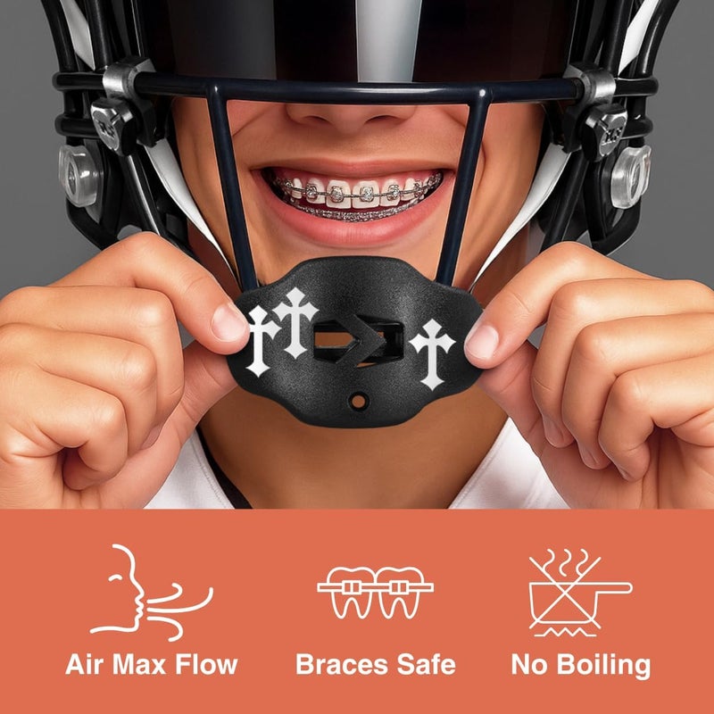 SLEEFS Football Mouth Guard - Youth Mouthguard with Strap - Lip/Teeth Protector Mouthpiece - No Boil - for Youth/Adults, Maximum Air Flow, for All Sports - Gothic Cross Black - Image 2